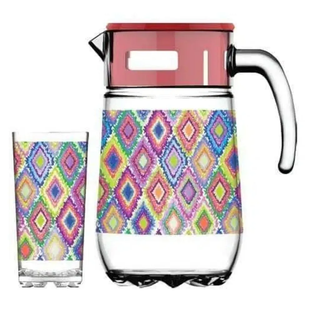 Carafe en Verre Imprimé Tandra 1L avec 6 Verres