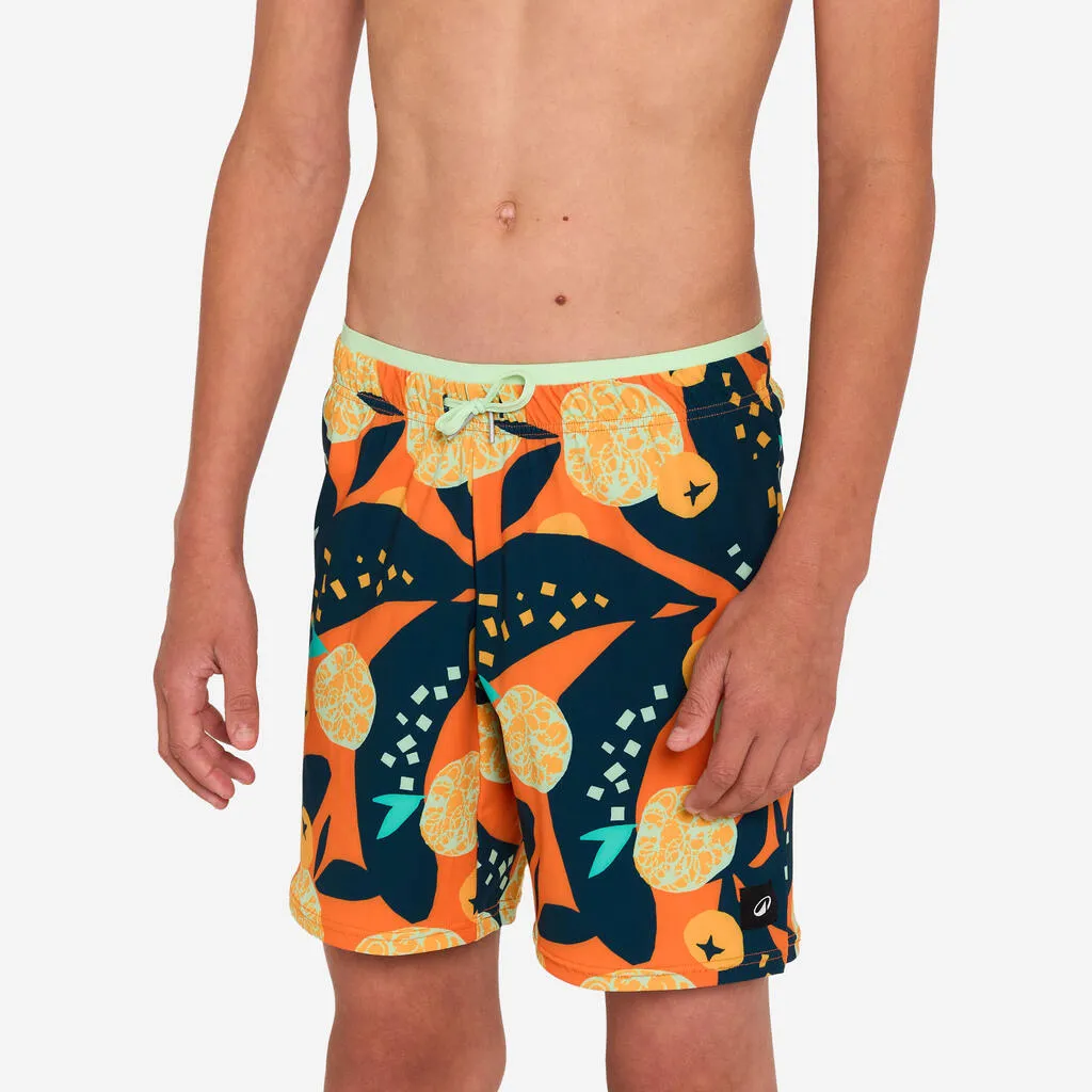 Short de bain long natation Garçon - 100 Hotu orange