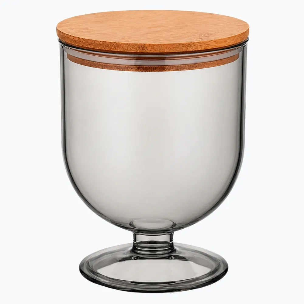 Cloche Acrylique avec Couvercle en Bambou Fumé 80cl