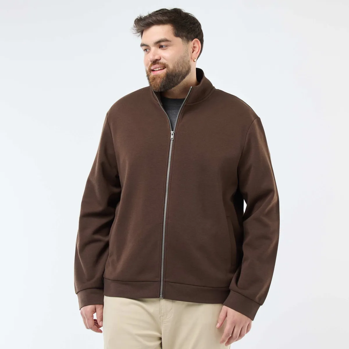 Sweat zippé col montant uni en coton