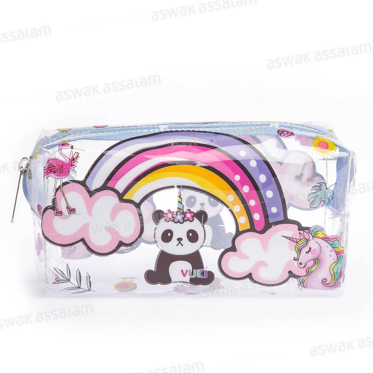 TROUSSE A CRAYONS A FERMETURE ECLAIR TRANSPARENTE MOTIF PANDA 18,5*9*6CM VUKI