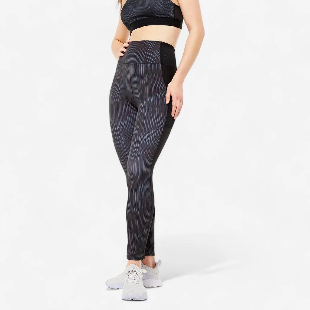 Legging de sport respirant avec poche de téléphone femme, imprimé noir