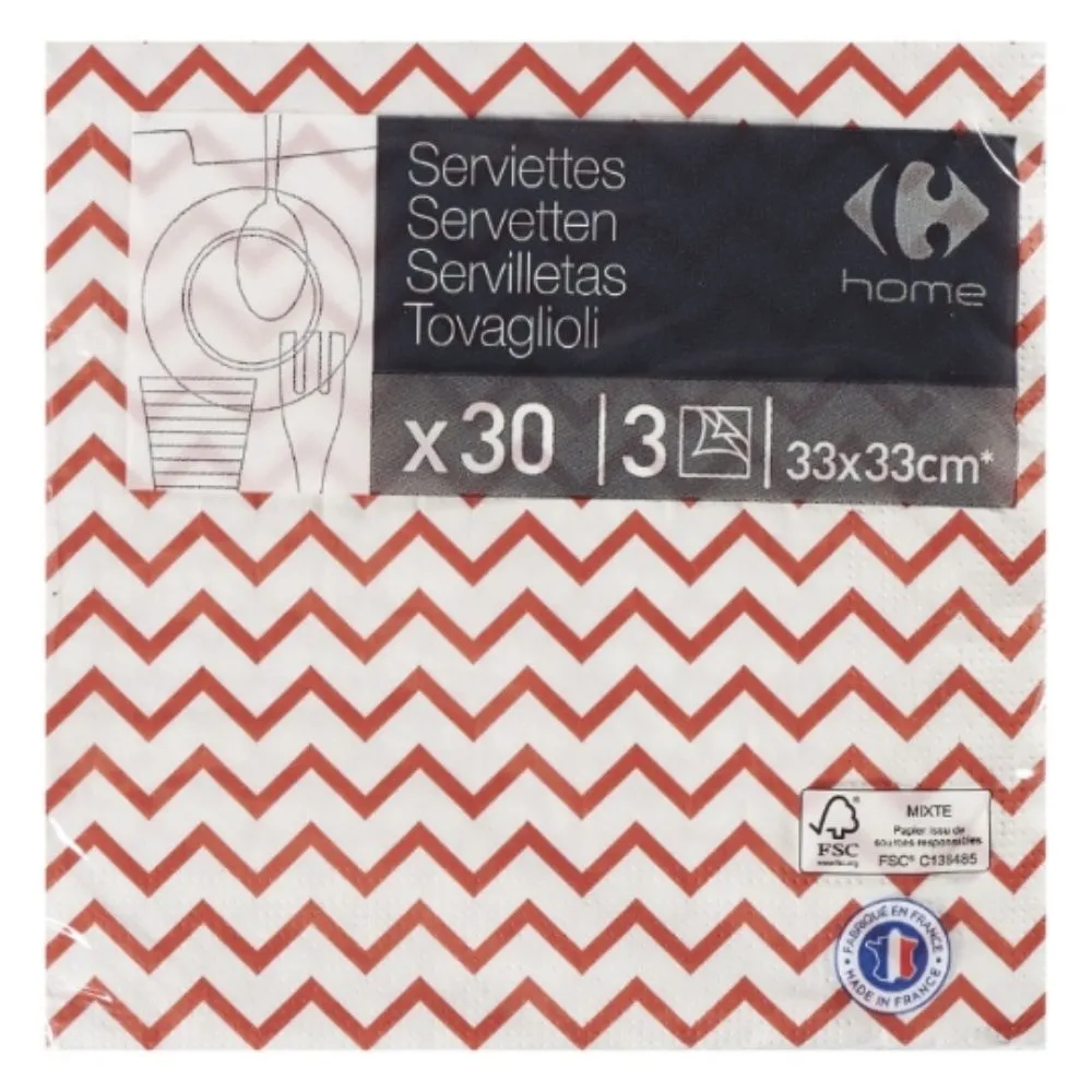 Serviette en Papier Chevron Rouge 33x33cm