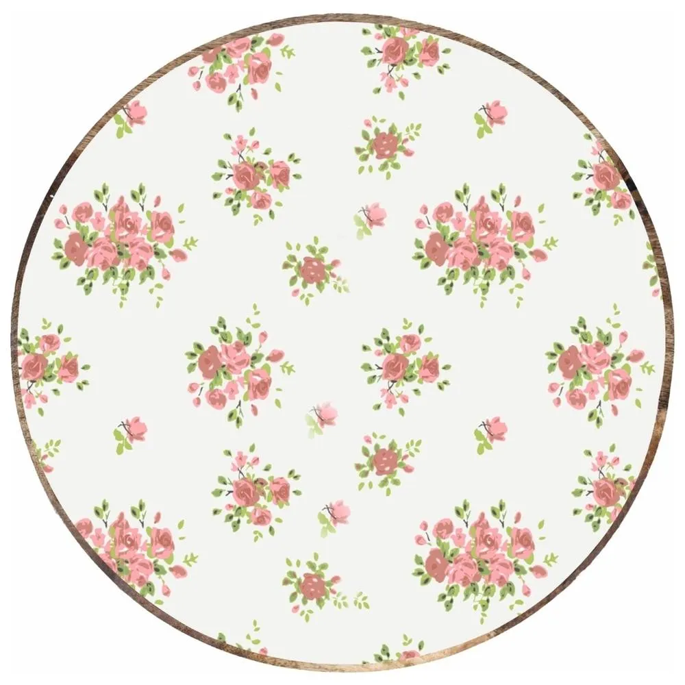 Plat à Servir Rond Porcelaine et Bois Fleurs Blanc Kasa 38 cm