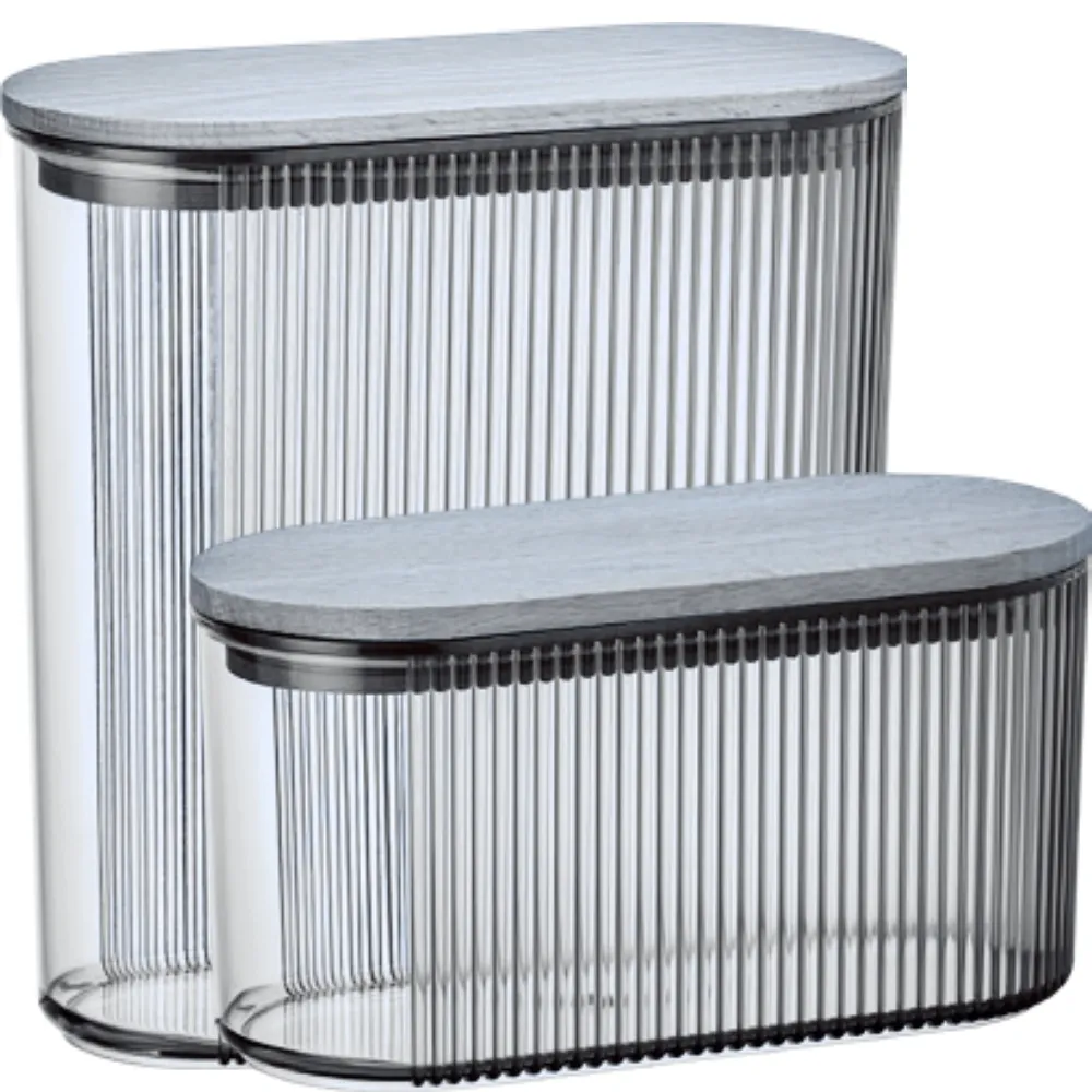 Boîte Alimentaire en Acrylique avec Couvercle en Bambou Couleur Fumé 1,1L