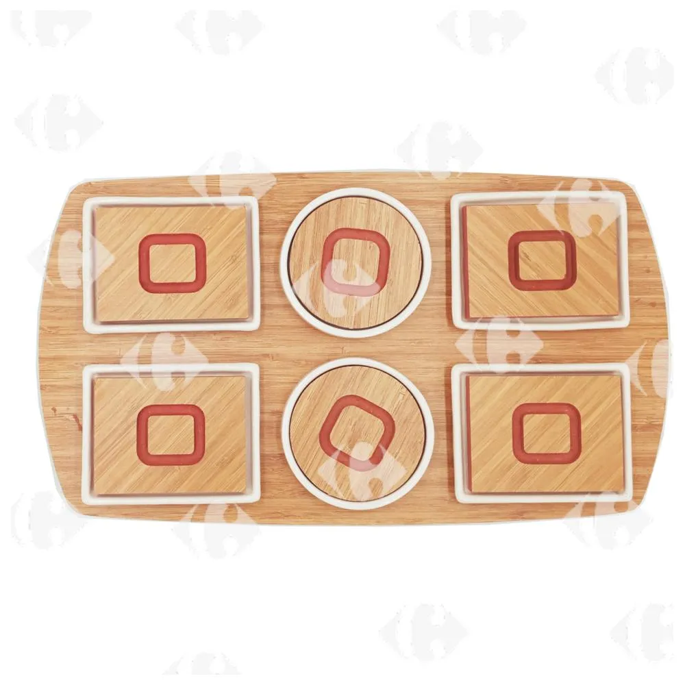 Ravier Rond Rectangulaire avec plateau en bois de bambou 6 Pieces.