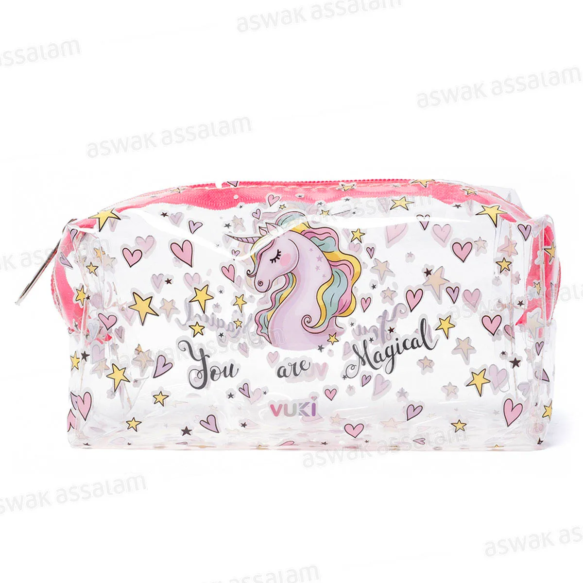 TROUSSE A CRAYONS A FERMETURE ECLAIR TRANSPARENTE MOTIF LICORNE 18,5*9*6CM VUKI