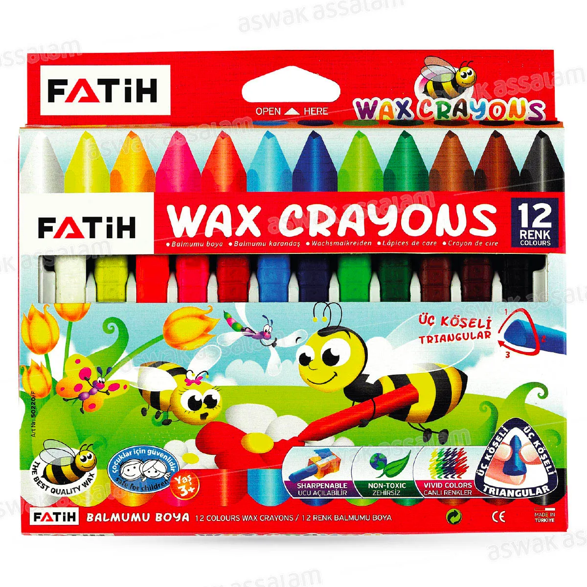 12 CRAYONS DE CIRE TRIANGULAIRES FATIH