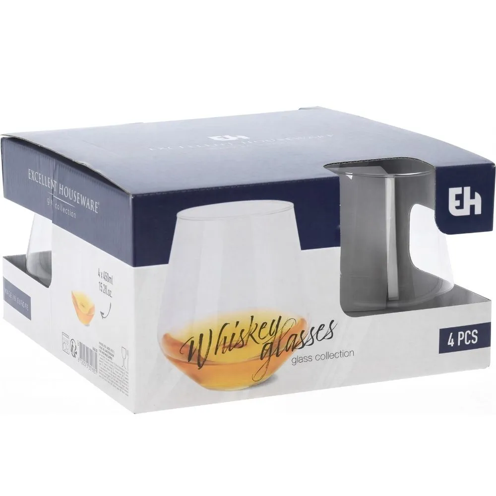 Lot de 4 Verres à Whiskey Transparents 450ml