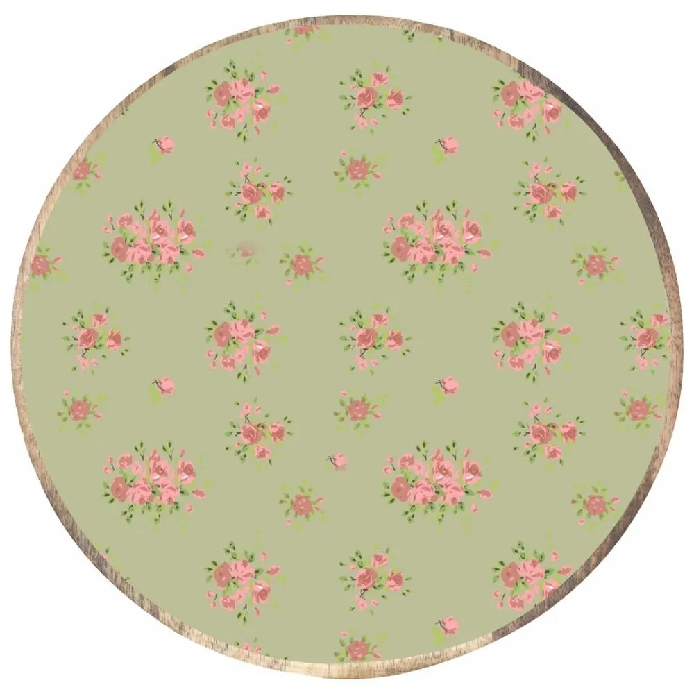 Plat à Servir Rond Porcelaine et Bois Fleurs Vert Kasa 30 cm