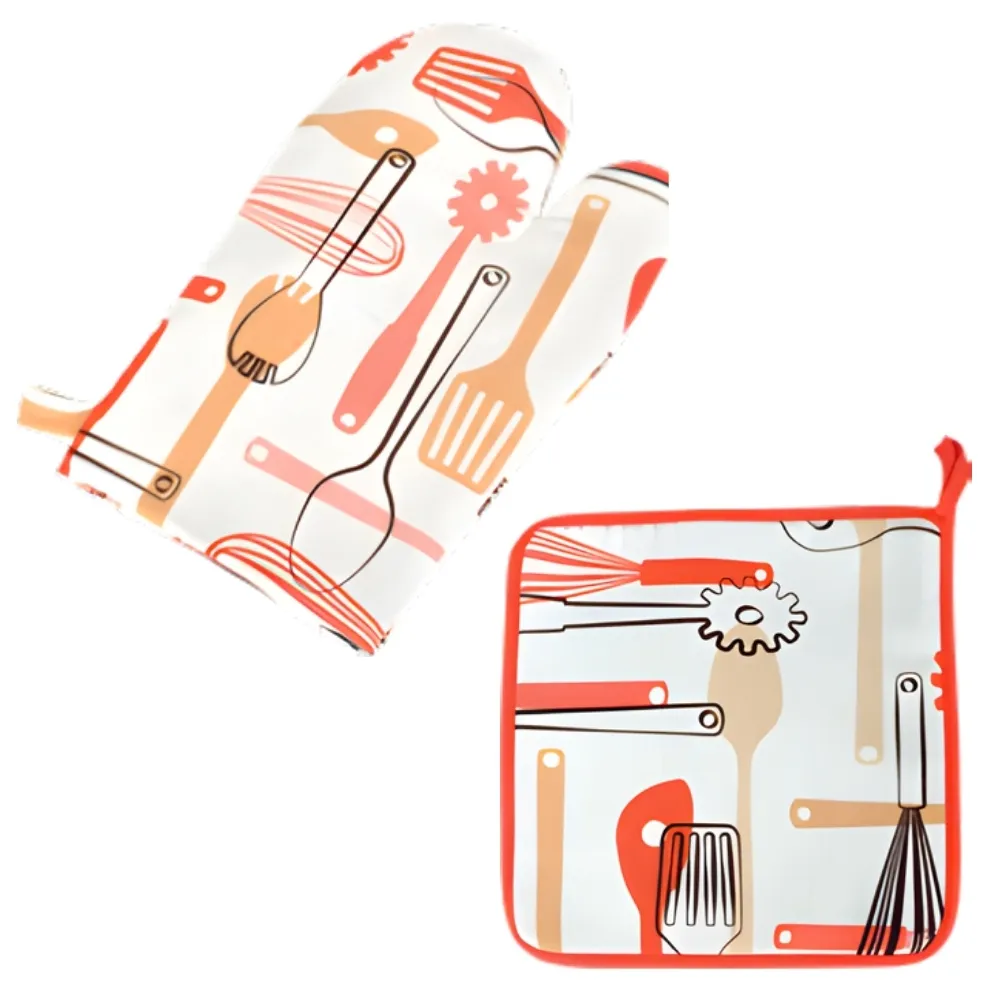 Lot de Gant 18x30cm + Manique 20x20cm 100% Coton Imprimé