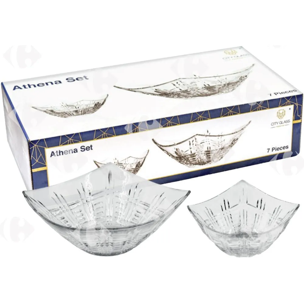 Service Saladier En Verre Athena 7 pièces.