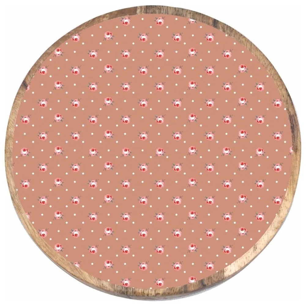 Plat à Servir Rond Porcelaine et Bois Fleurs Rose Kasa 22 cm