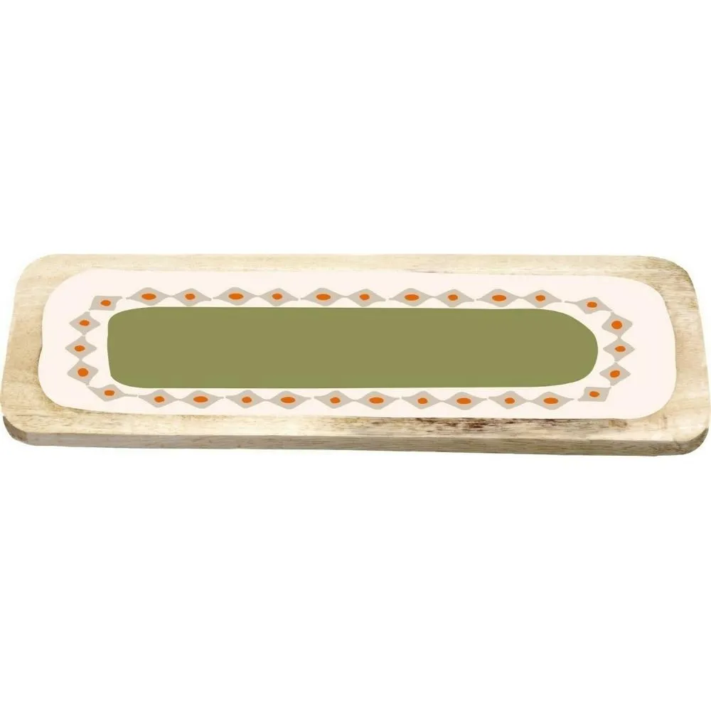 Plat à Servir Rectangulaire Porcelaine et Bois Vert Kasa 31x11 cm