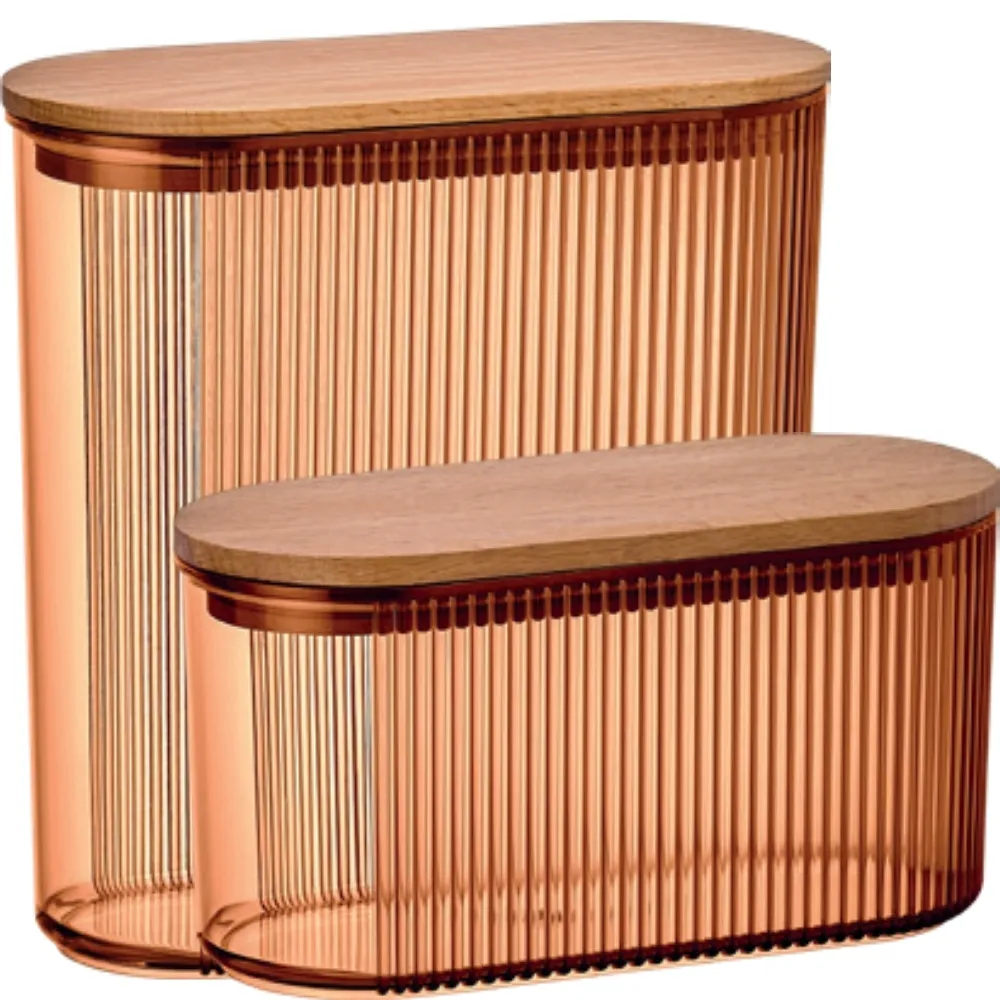 Boîte Alimentaire en Acrylique avec Couvercle en Bambou Couleur Miel 1,1L