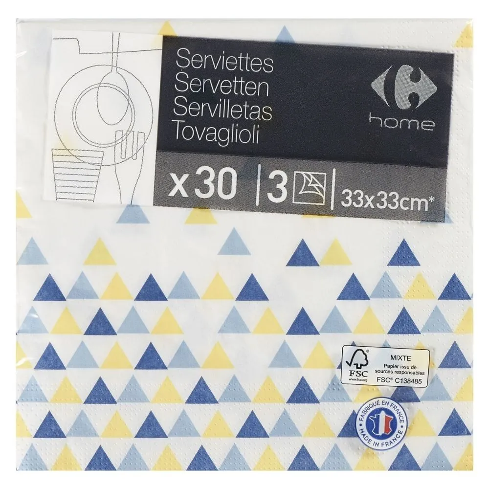 Serviette en Papier pluie de triangle CARREFOUR HOME 33 x 33 cm