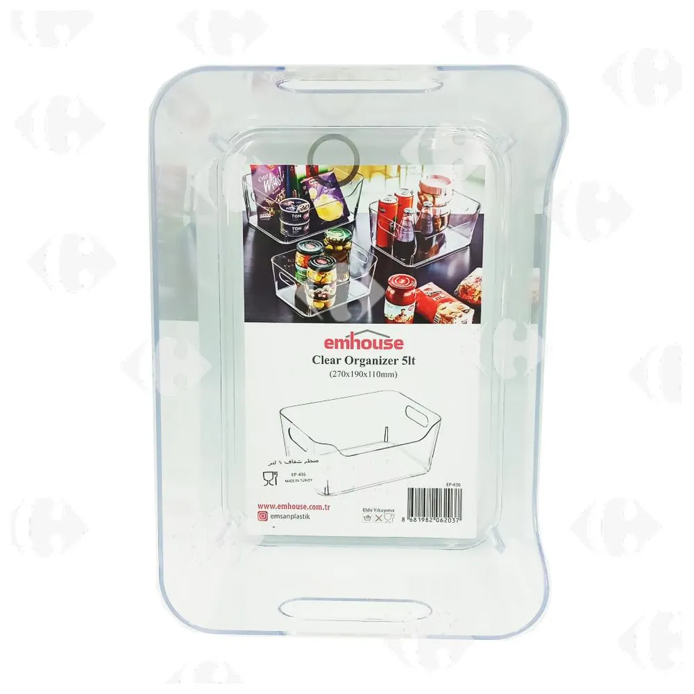 Organisateur de réfrigérateur transparent 27x11x19cm.