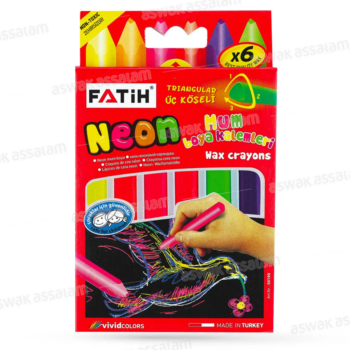 6 CRAYONS DE CIRE COULEURS NEON FATIH